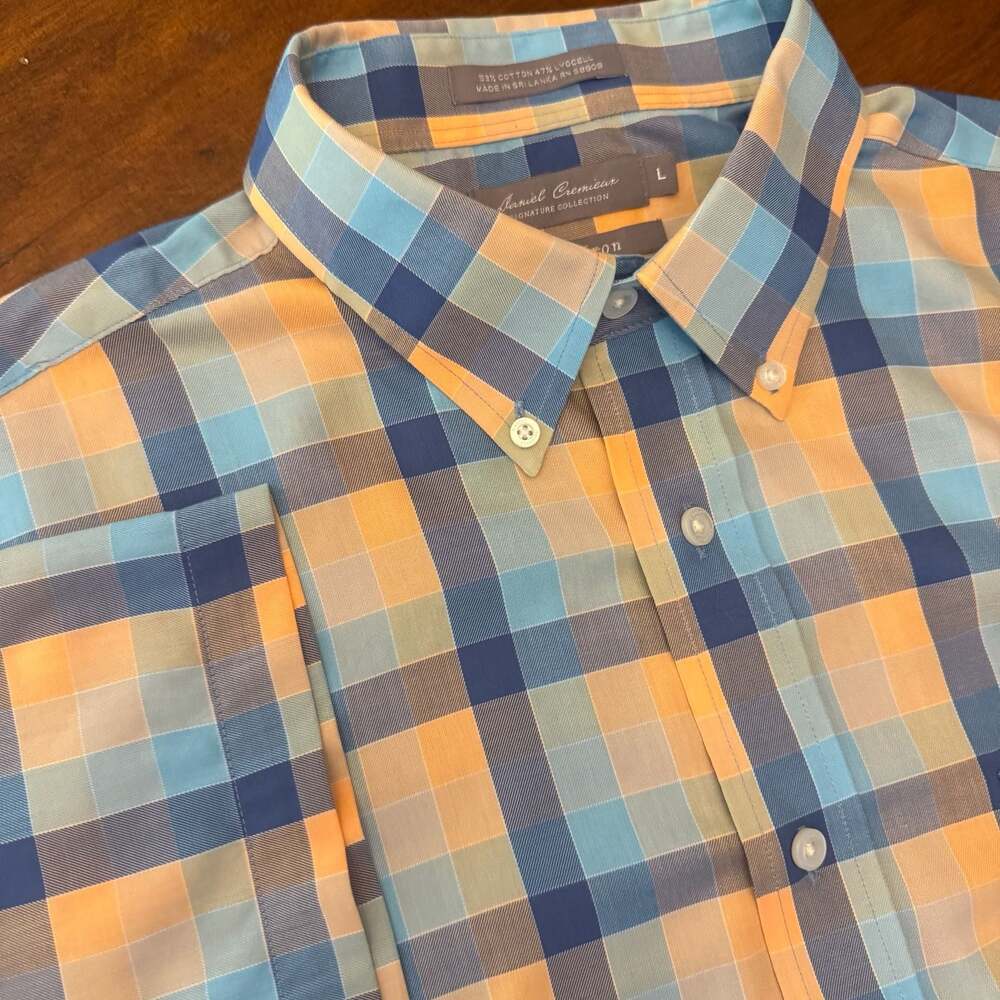 Daniel Cremieux Signature Collection Non-Iron Plaid Short Sleeve Shirt Size L